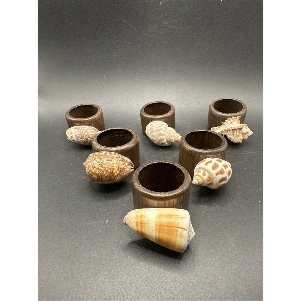 Vintage Genuine Shell Wood Napkin Holder Rings Set Of 6 Made in USA